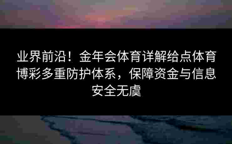 业界前沿！金年会体育详解给点体育博彩多重防护体系，保障资金与信息安全无虞